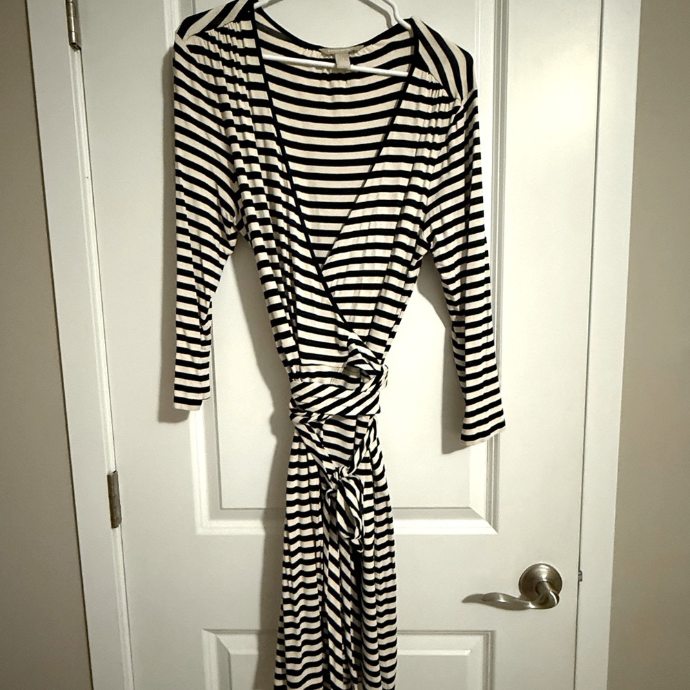 Black and White Striped Wrap Dress